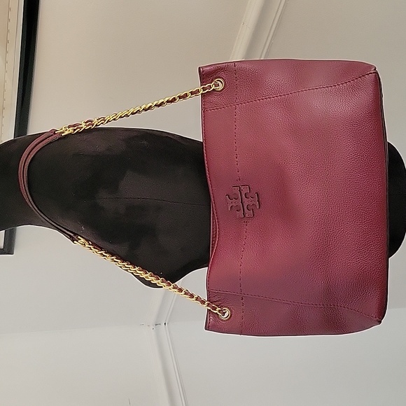TORY BURCH Imperial Garnet McGraw Chain Slouchy Shoulder Tote - Picture 3 of 13